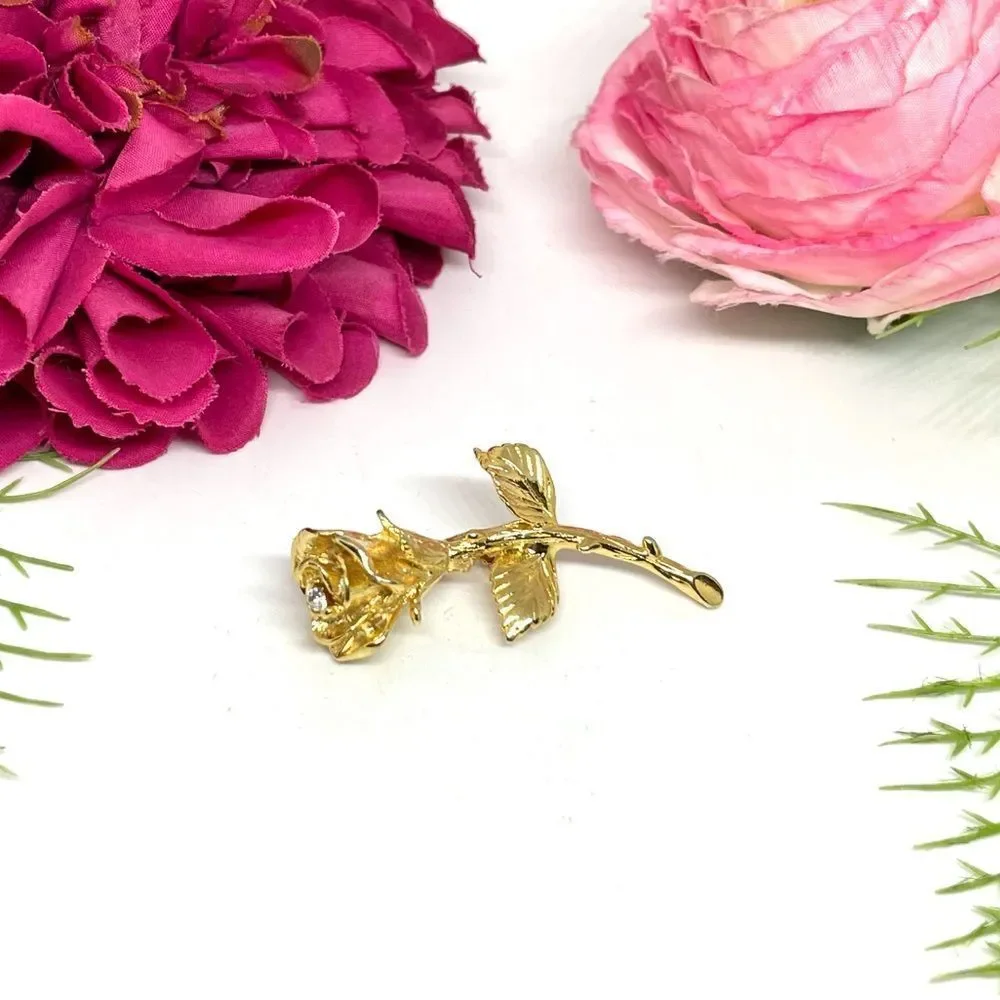 VINTAGE⚜️Golden Blooming Rose Stem Brooch